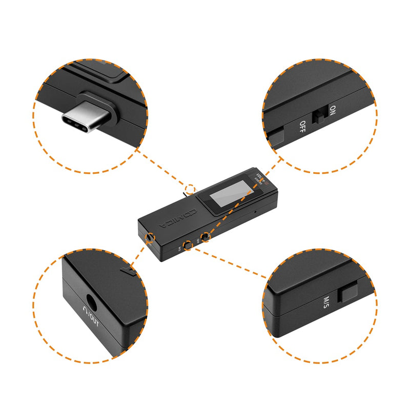 COMICA コミカ VDLive10 USB Type-C ステレオマイク 3.5mm/USB端子 収納充電ケース付き 小型軽量 多機能 全指向性2.4GHz無線ラベリアマイク 国内正規品