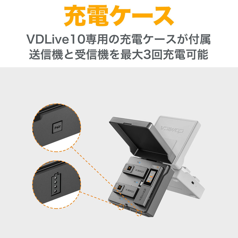 COMICA コミカ VDLive10 MI ステレオマイク 3.5mm/Lightning端子 収納充電ケース付き 小型軽量 多機能 全指向性2.4GHz無線ラベリアマイク 国内正規品